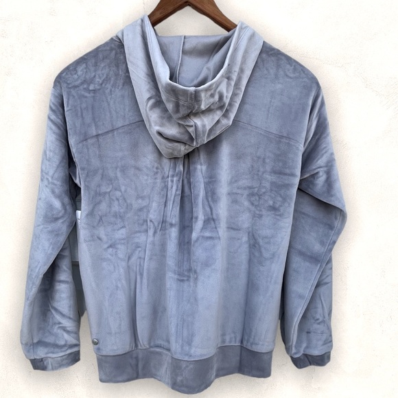 Zella Velour Crushed Velvet Full-Front Zipper Hooded Jacket, Grey Dapple M(8/10) - Picture 3 of 14